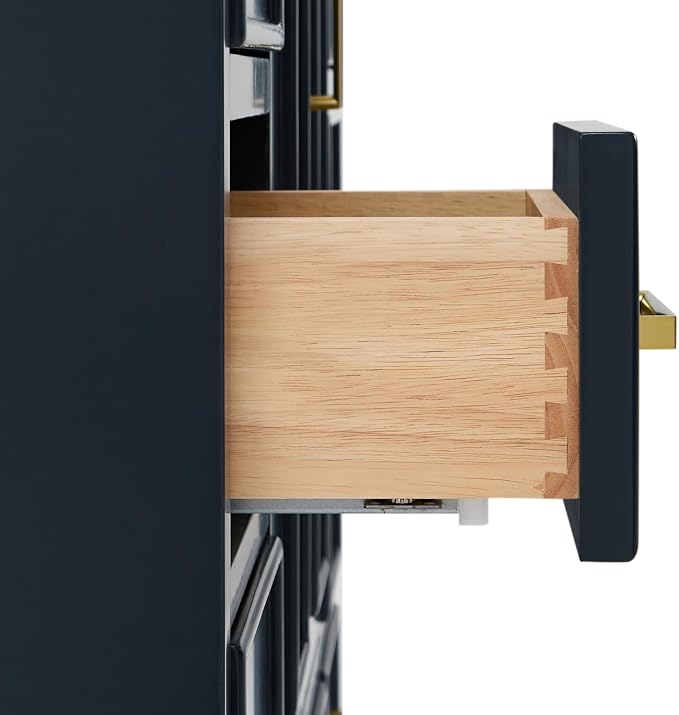 Langford 48-inch Midnight Blue Bathroom Vanity with Center Rectangle Single Sink, Carrara White Quartz Countertop & Backsplash, Solid Wood Frame, Soft-Closing & Dovetail Drawers
