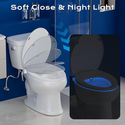 Elongated Heated Toilet Seat with Night Light, Three Temperature Settings Heated Seat,70 in Power Cord, Fit Elongated Toilet, Cold Water Bidet Function Toilet Seat With Slow Close