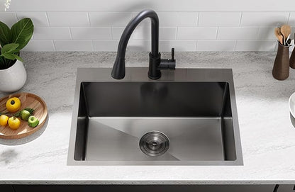 VCCUCINE 22x18 Inch Gunmetal Black Drop in Kitchen Sink,16 Gauge Topmount RV Small Kitchen Bar Sink,Stainless Steel Wet Bar Sink,Outdoor Single Bowl,Laundry Prep Sink