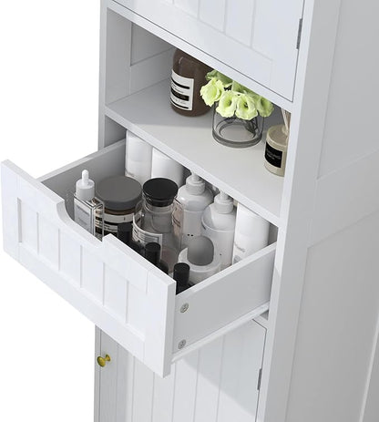 TidyHaven 67” Tall Bathroom Storage Cabinet, Slim Narrow Organizer with Adjustable Shelves, 2 Doors & 1 Drawer, Freestanding Floor Cabinet for Small Spaces, Kitchen, Living Room, White