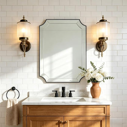 24x36 Scalloped Bathroom Mirror, Black Rectangle Wall Mirror with Scallop Edge, Anti-Rust Curved Wall Mirror, Unique Design Ideal for Bathroom Remodel, Wall Mounted Horizontal & Vertical