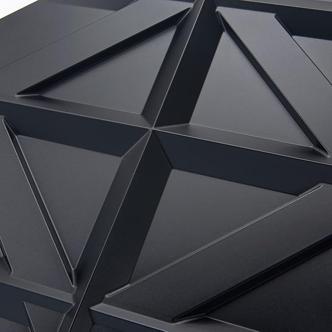 Art3d Decorativ PVC Glue-Up 3D Wall Panel, 19.7 x 19.7 in, 12-Pack, Black | Waterproof, Scratch Resistant, Wall & Ceiling Decor Panels, Ideal for Commercial Spaces