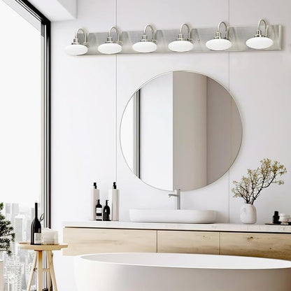 44in Brushed Nickel LED Vanity Lighting Fixtures 6 Lights,Six Light Bathroom Vanity Wall Sconce Light,6 Light Vanity Light Over Mirror, Modern Vanity Over Mirror for Bathroom, 3000K-6000K,Dimmable