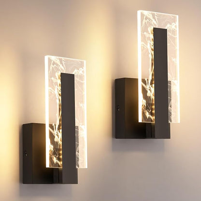 LED Wall Sconces Set of Two, Hardwire Modern Wall Sconces, 3000K Warm White Light Black Wall Lights, Acrylic Bedside Wall Mount Light for Hallway, Bedroom, Study, Living Room Indoor, 2 Packs