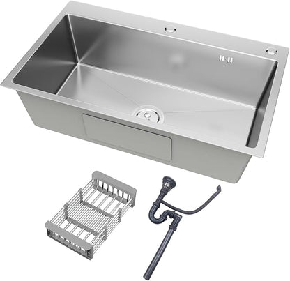 30" x 18" x 9" Topmount Kitchen Sink, 304 Stainless Steel Drop in Single Bowl Sink with Basket Strainer for RV, Travel Trailer, Garage(Nano)
