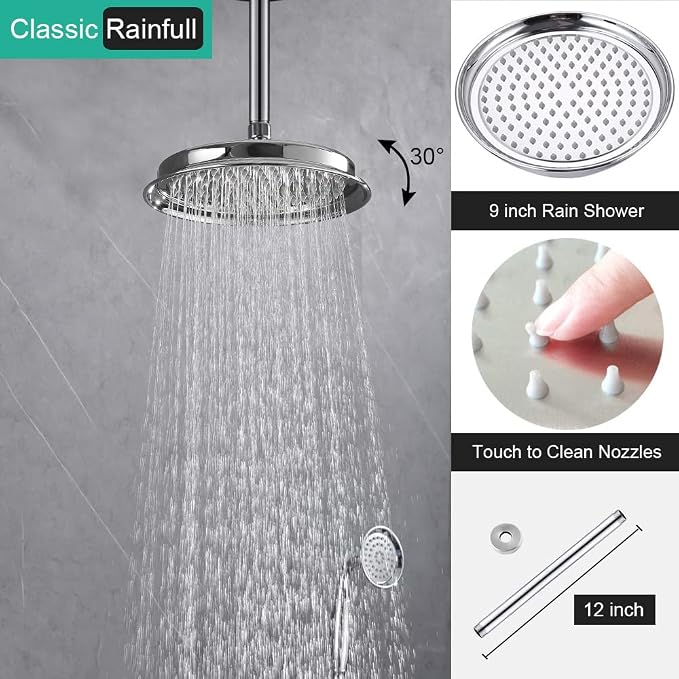 Dual Rain Shower Head System with Handheld Antique Faucet Set | Chrome Finish, Multi-layer Plating, Vintage Rainfall, 3 Way Diverter Brass Valve with Trim Kit, Easy Install