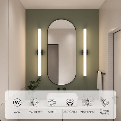 39 Inch 42W Led Bathroom Vanity Light,3000K-6000K Dimmable Vanity Lighting Fixtures with White Acrylic Lampshade,Indoor Hardwired Wall Light Over Mirror for Mirror Restroom(Black,1 Pack)