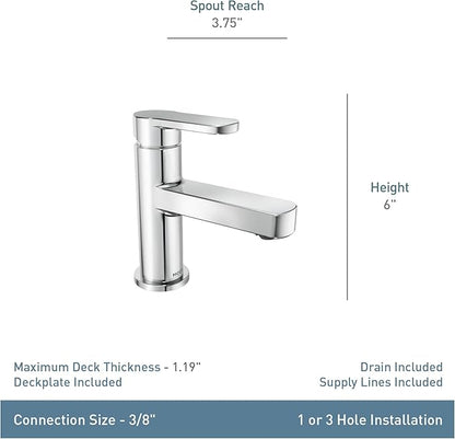 Moen Laris Chrome One-Handle Single Hole Modern Bathroom Sink Faucet with Optional Deckplate and Spring Loaded Drain Assembly, 84014