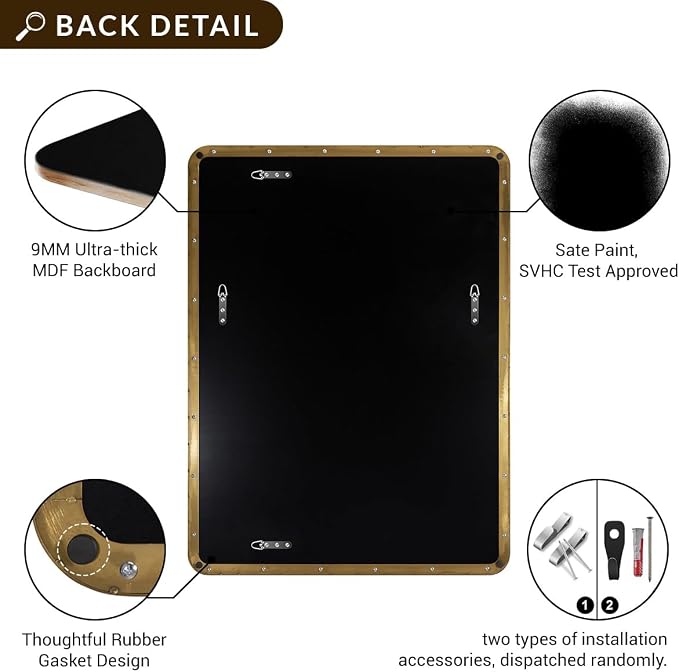 Gold Bathroom Mirror, 30x36 Brushed Brass Rectangle Mirror for Bathroom, Modern Rectangular Wall Mounted Mirror for Vanity, Crafted of Stainless Steel Metal Frame…