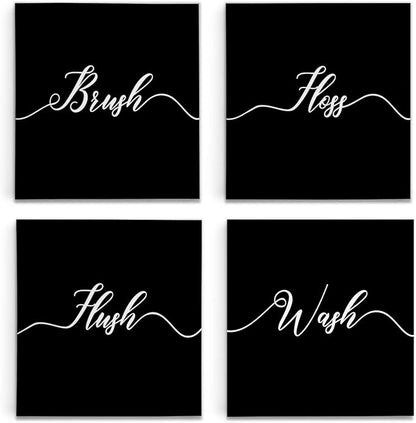 Renditions Gallery Black Bathroom Sign Set of 4 Gallery Wrapped Canvas Wall Art, 16x16, Set