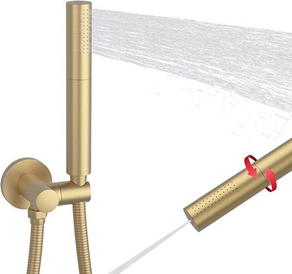 Brushed Gold Shower Head 2 in 1 Function High Pressure 7 inch Hand Held Shower Head Dual Modes High Flow Shower Wand with 59 inch Hose and Shower Bracket