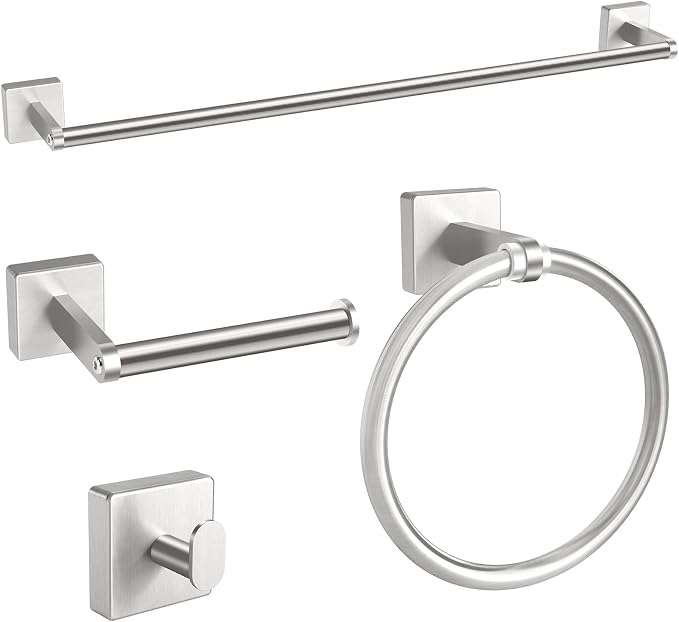 KLJKPA Brushed Nickel Bathroom Hardware Set, 24 inch Bathroom Towel Holder | Stainless Steel Towel Racks for Bathroom Accessories Set, Wall Mounted, 4-Piece