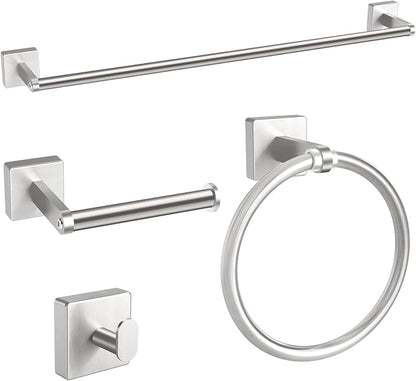 KLJKPA Brushed Nickel Bathroom Hardware Set, 24 inch Bathroom Towel Holder | Stainless Steel Towel Racks for Bathroom Accessories Set, Wall Mounted, 4-Piece