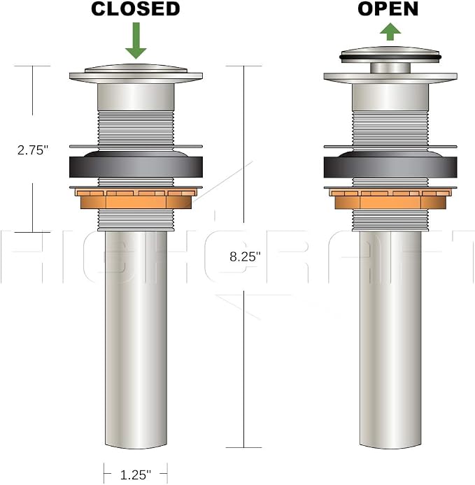 Highcraft R1031 Vessel Sink Drain Strainer Pop Up Drain Assembly without Overflow, Bathroom Faucet Vanity Sink Stopper Polished Nickel