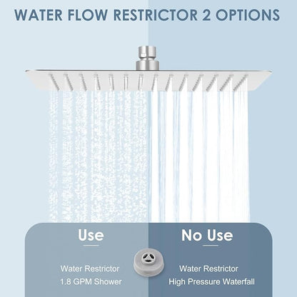 12x8 Inch Rectangle Rain Shower Head Brusehd Nickel, All Metal Stainless Steel 304, Full Body Rainfall Shower with 112 Silicone Nozzles, Ceiling Rain Showerheads