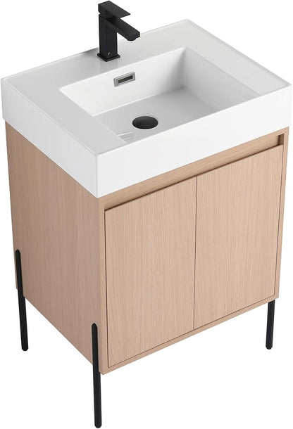Crownpoint 24 Inch Bathroom Vanity with Sink, White Sink, White Oak Finish, Full Assembly Required, Elegant Bathroom Vanities for Modern Homes