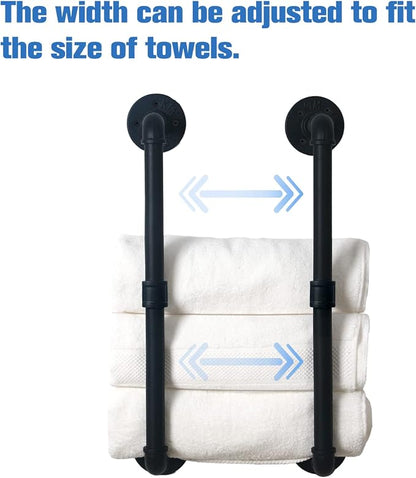 HouseAid Industrial Pipe Towel Rack, Farmhouse Bathroom Towel Storage Holder, Vintage Style Towel Organization, Wall Mounted, Matte Black