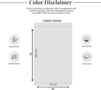Tens Towels Pack of 4 Extra Large Bath Towels 30 x 60 Inches, 100% Cotton, Larger & Lighter Weight, Quicker to Dry, Super Soft and Absorbent, Perfect for Bathroom, Hunter Green