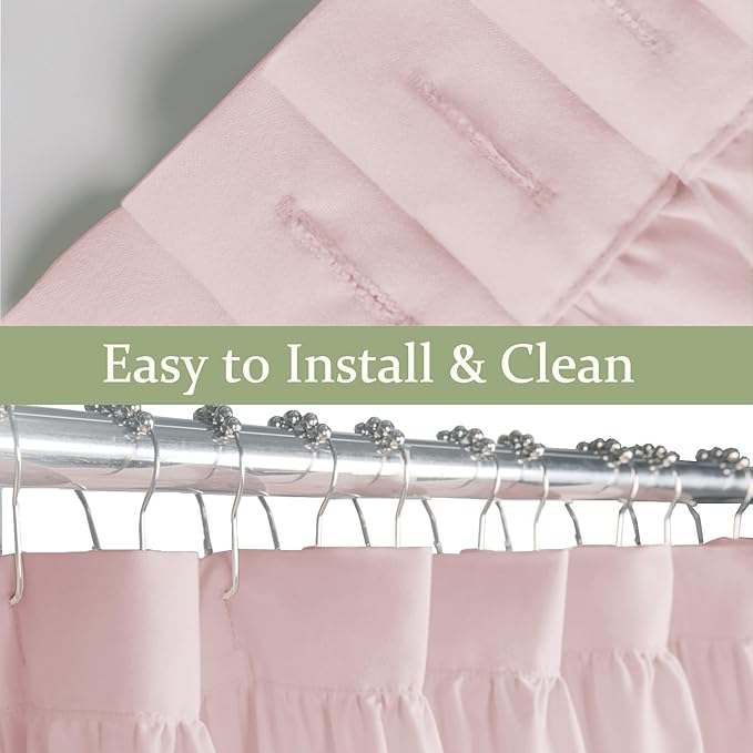 Farmhouse Ruffle Shower Curtain, Peach Pink, 72 x 72 in | Decorative Elegant Bathroom Curtain with 12 Holes, Soft Ruched Microfiber Fabric, Vintage Handmade Design