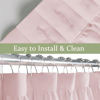 Farmhouse Ruffle Shower Curtain, Peach Pink, 72 x 72 in | Decorative Elegant Bathroom Curtain with 12 Holes, Soft Ruched Microfiber Fabric, Vintage Handmade Design