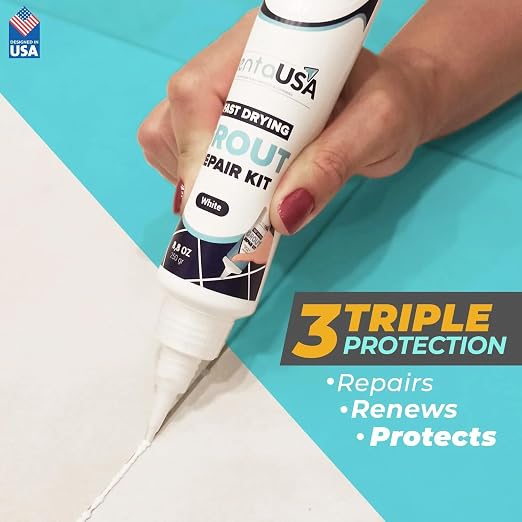 PentaUSA Premixed Tile Grout Repair - White (8.8oz/250g) | Acrylic sanded formula, for bathroom shower kitchen tile, water-resistant, applicator included, 24-hour cure, 29 sq ft