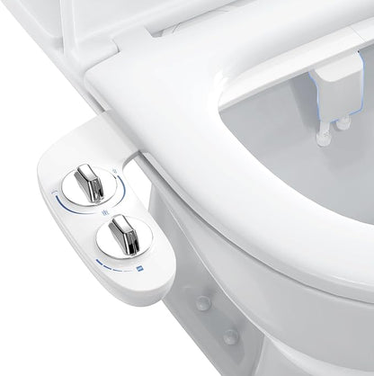 Bidet Attachment for Toilet, Non Electric, Dual Self-Cleaning Nozzles for Front and Rear Wash, Adjustable Cold Water Pressure, Easy Installation, EB012 Double Hand Wheel, White