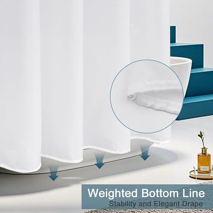 AooHome White Stall Size Bathroom Curtain for Hotel, Fabric Shower Liner with Hooks for Hotel, Water Repellent, 54 Width x 72 Height Inch