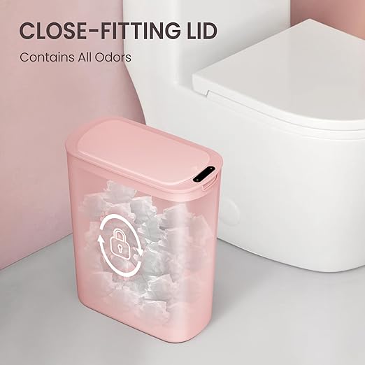 Cesun Automatic Small Bathroom Trash Can with Lid, 2.6 Gallon, Pink | Motion Sensor, Plastic, Touchless, Odor Control, Smart Garbage Can, Battery Operated, Manual Button, for Office/RV/Bedroom