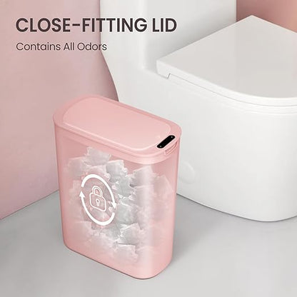 Cesun Automatic Small Bathroom Trash Can with Lid, 2.6 Gallon, Pink | Motion Sensor, Plastic, Touchless, Odor Control, Smart Garbage Can, Battery Operated, Manual Button, for Office/RV/Bedroom
