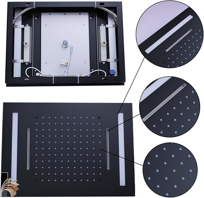 Temperature Display Shower Faucet Set Matte Black Shower System | 14x20-Inch Rainfall Waterfall LED Shower Head and Handle Set, 3 Modes Can Be Used Simultaneously