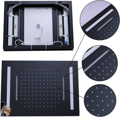 Temperature Display Shower Faucet Set Matte Black Shower System | 14x20-Inch Rainfall Waterfall LED Shower Head and Handle Set, 3 Modes Can Be Used Simultaneously