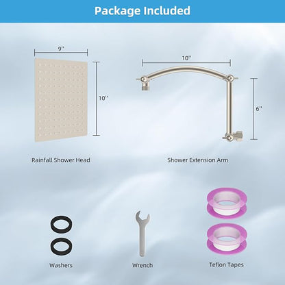 Hibbent All Metal 10'' Rain Shower Head, 16'' Extension Arm, Brushed Nickel | cUPC Certified High Pressure Rainfall Showerhead with Solid Brass Adjustable Shower Head Extension Arm, Fixed Showerheads