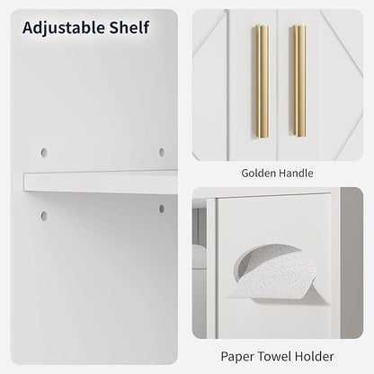 VECELO Over The Toilet Storage Cabinet, Storage Cabinet Over Toilet with Adjustable Shelves & Toilet Paper Holder Stand, Home Space-Saving Toilet Storage, for Bathroom, Restroom, Laundry, White