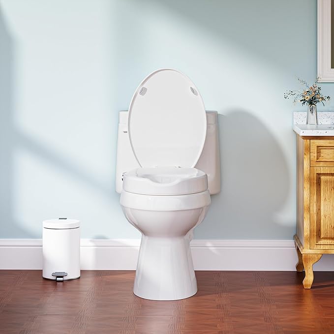 3" Raised Toilet Seat with Bidet - Non-Electric Bidet with Dual Nozzles - Elevated Toilet Risers for Seniors & Limited Mobility - Easy Install & Clean (Elongated)