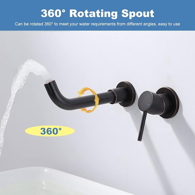 ARCORA Wall Mount Bathroom Faucet, Oil Rubbed Bronze Single Handle Bathroom Sink Faucet Wall Mounted, Rough -in Valve Included