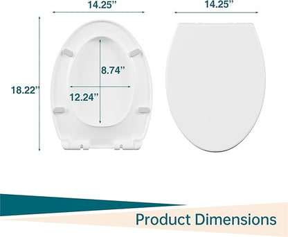 19" Elongated Toilet Seat with Soft Close, Quick Release and Quick Attach Design, Plastic Toilet Seat with Non-Slip Bumpers, Never Loosens and Easy to Install and Clean, Fits Most Elongated Toilets