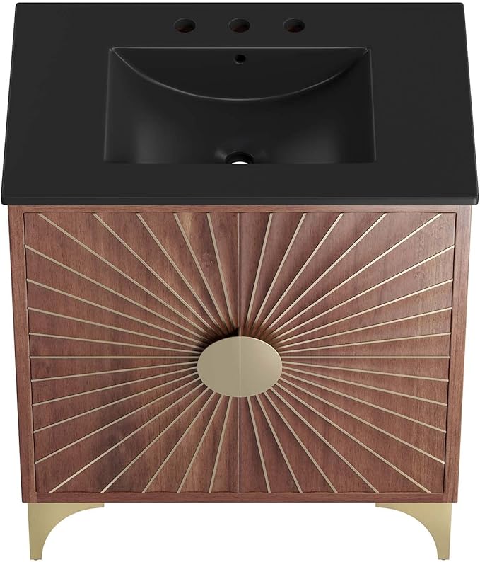 Modway Daylight Bathroom Vanity Cabinet with Ceramic Sink Basin, 30 Inch, Black Walnut