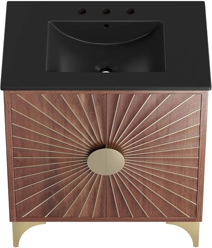 Modway Daylight Bathroom Vanity Cabinet with Ceramic Sink Basin, 30 Inch, Black Walnut