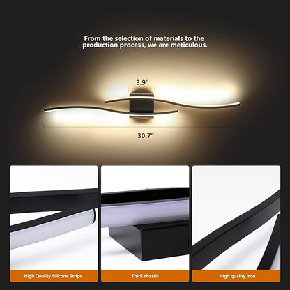 Black Vanity Lighting 31 Inch 18W Metal Linear Wall Mounted Lamp Fixtures Modern Wall Sconce Bathroom Bedroom Wall Lighting for Mirror 4000K…