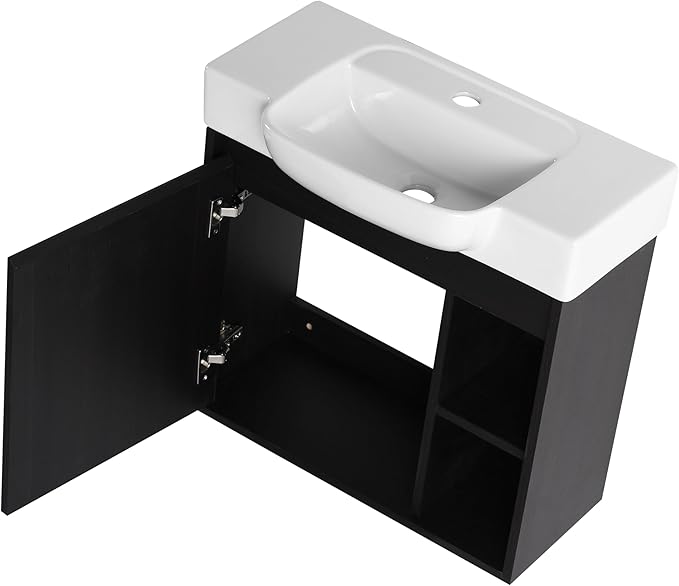 24 Inch Floating Vanity,24" Bathroom Vanity with Sink Combo,Modern Single Sink Bathroom Vanity Combo,Black Wall Mounted Cabinet Set