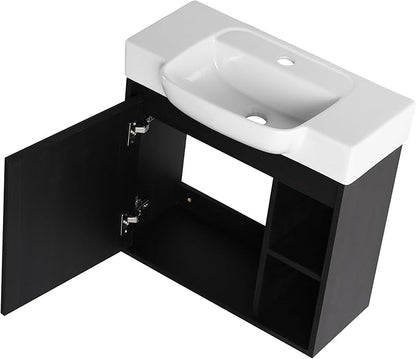 24 Inch Floating Vanity,24" Bathroom Vanity with Sink Combo,Modern Single Sink Bathroom Vanity Combo,Black Wall Mounted Cabinet Set