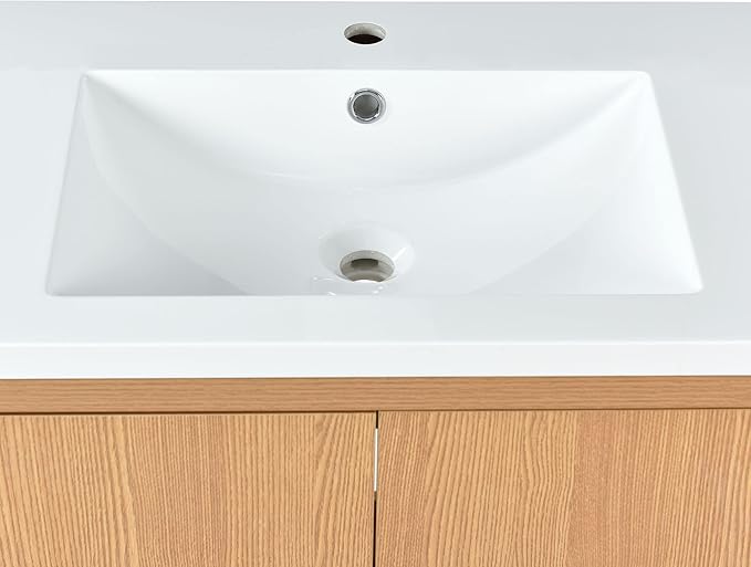 Favfurish 30" Bathroom Vanity with Resin Sink,Undermount Single Basin Bath Vanity Set w/2 Soft Closing Doors,Transitional Freestanding Storage Cabinet,Solid Wood Frame,Burly Wood