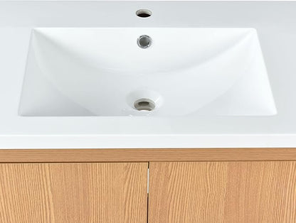 Favfurish 30" Bathroom Vanity with Resin Sink,Undermount Single Basin Bath Vanity Set w/2 Soft Closing Doors,Transitional Freestanding Storage Cabinet,Solid Wood Frame,Burly Wood