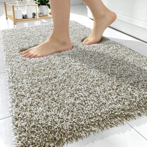 OLANLY Microfiber Bathroom Rugs 30x20, Quick Dry Mat, Moss Green and White