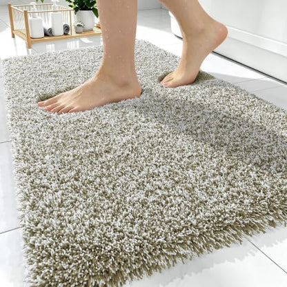 OLANLY Microfiber Bathroom Rugs 30x20, Quick Dry Mat, Moss Green and White