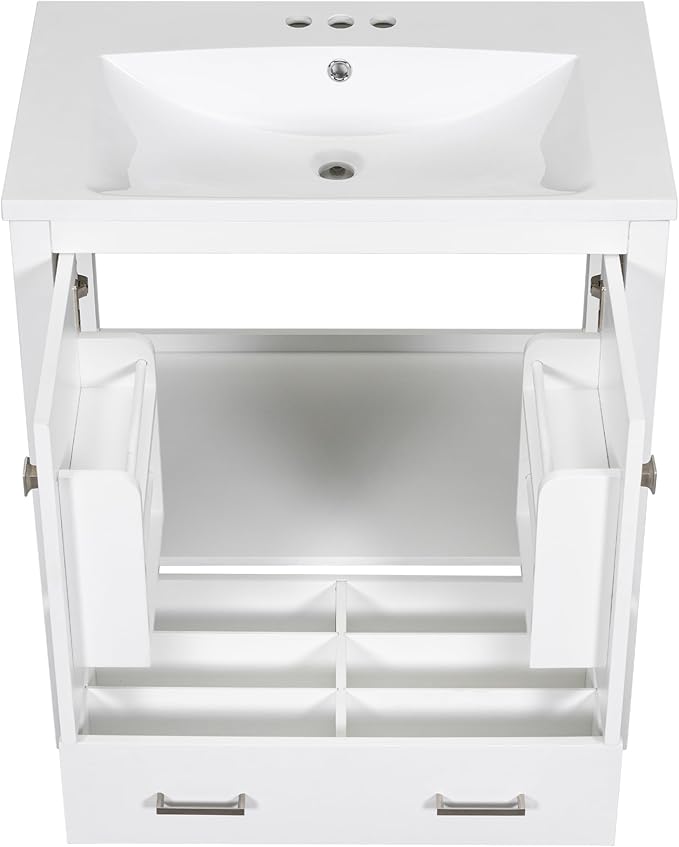 LUMISOL 30" Bathroom Vanity Set with Sink, Solid Wood Bathroom Cabinet with One Drawer and Two Doors, Multi-Function Storage Organizers, Undermount Sink Basin, White