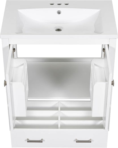 LUMISOL 30" Bathroom Vanity Set with Sink, Solid Wood Bathroom Cabinet with One Drawer and Two Doors, Multi-Function Storage Organizers, Undermount Sink Basin, White