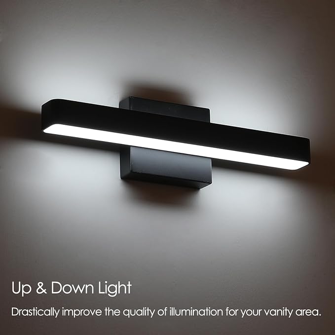 LED Modern Bathroom Vanity Light Fixtures (16-Inch, Cool White 6000K), Modern Acrylic Bathroom Wall Lighting Fixtures for Bathroom Over Mirror, Matte Black