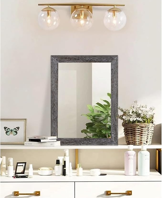 AAZZKANG Wall Mirror with Rectangle Wood Frame Rustic Decorative Hanging Mirrors for Bedroom Bathroom Living Room Home Office Small