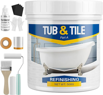 Tub and Tile Paint Refinishing Kit, 17.6oz Bathtub Refinishing Kit White with Tools and Hardener, Semi-Gloss White Tub Paint for Bathtub, Sink, Low Odor and Easy to Use, 25-30sq.ft